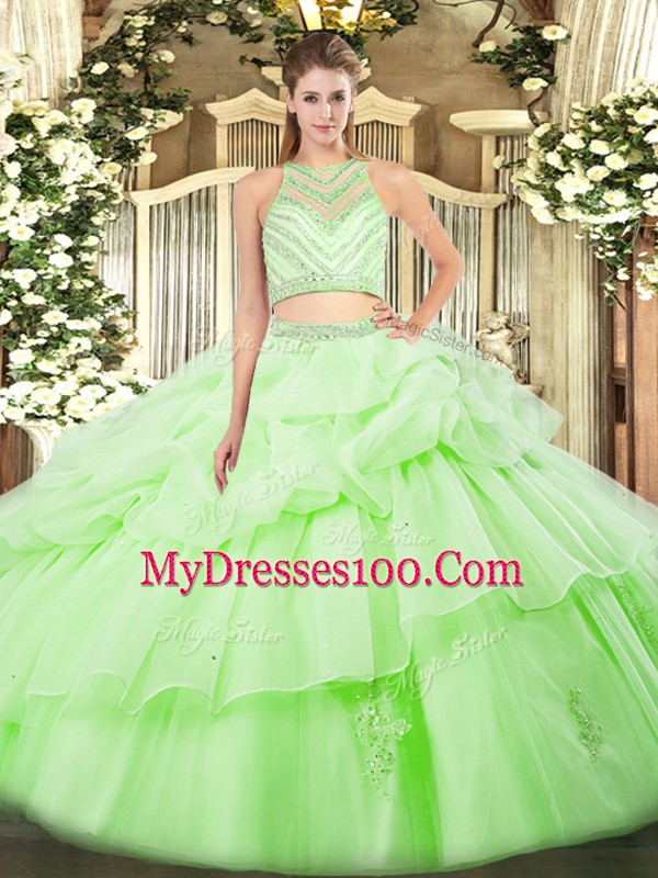 Glorious Tulle Sleeveless Floor Length Sweet 16 Quinceanera Dress and Ruffles