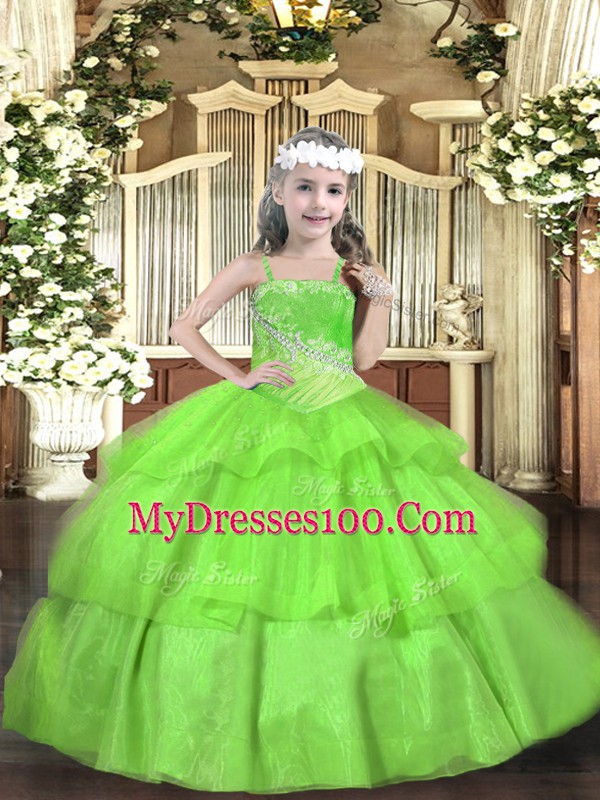 Child Pageant Dress Sweet 16 and Quinceanera with Beading and Ruffled Layers Straps Sleeveless Lace Up