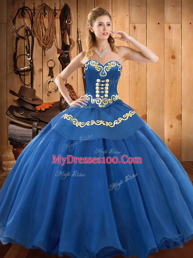 Extravagant Blue Quinceanera Gown Military Ball and Sweet 16 and Quinceanera with Ruffles Sweetheart Sleeveless Lace Up