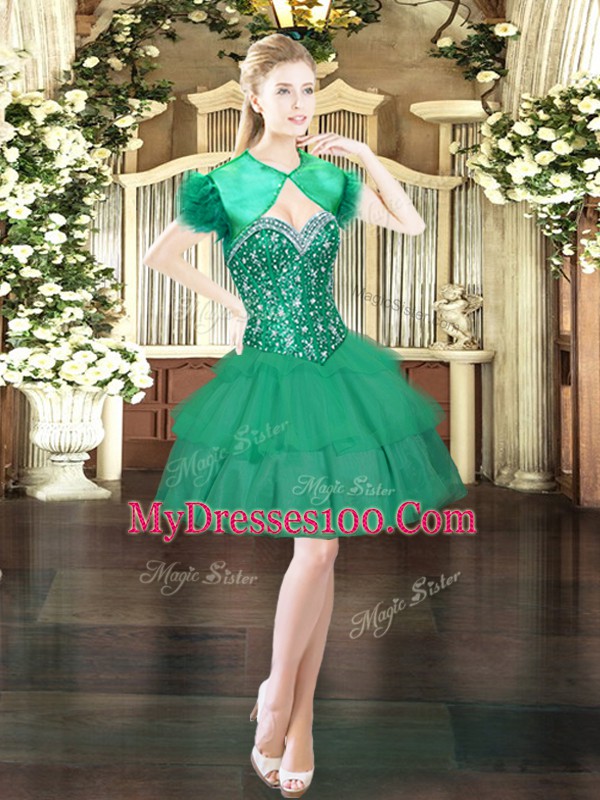 Dark Green Sleeveless Organza Lace Up Club Wear for Prom and Party