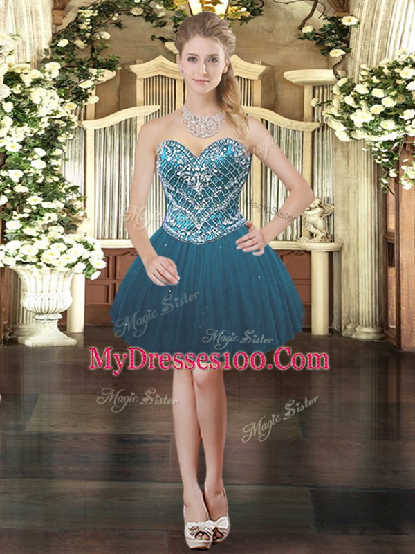 Teal Sweet 16 Dresses Military Ball and Sweet 16 and Quinceanera with Beading Sweetheart Sleeveless Lace Up
