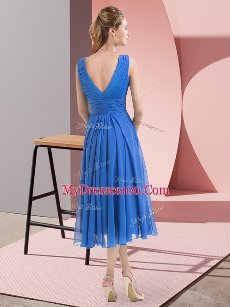 Hot Pink V-neck Side Zipper Beading Quinceanera Court of Honor Dress Sleeveless