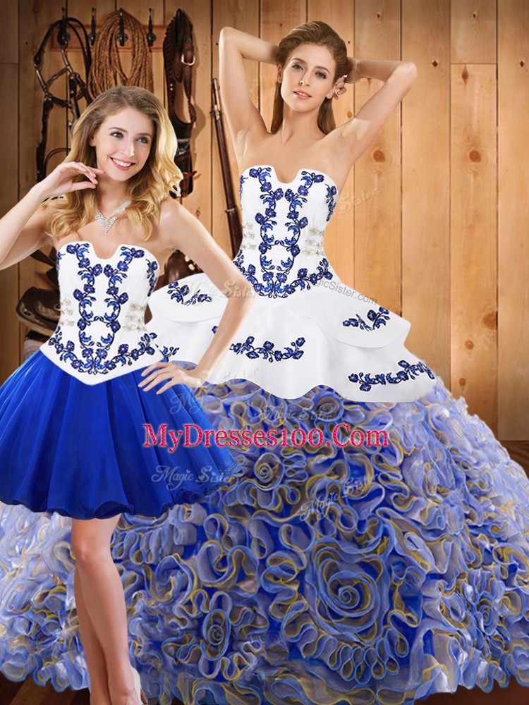 Best Sleeveless Sweep Train Embroidery Lace Up Quince Ball Gowns