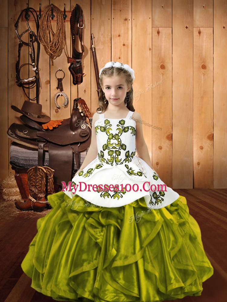 Sleeveless Embroidery and Ruffles Lace Up Little Girls Pageant Gowns
