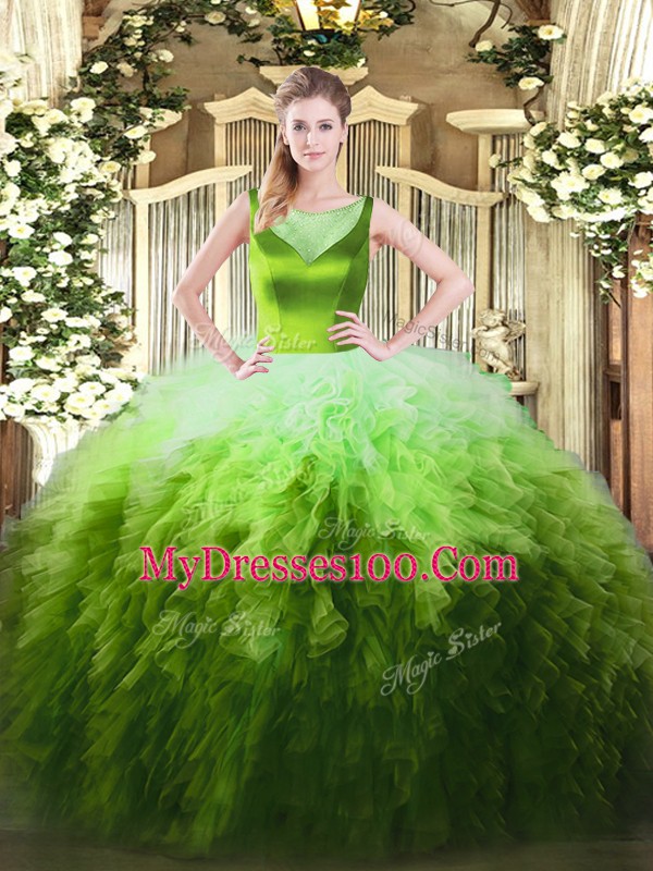 Floor Length Multi-color 15th Birthday Dress Scoop Sleeveless Zipper