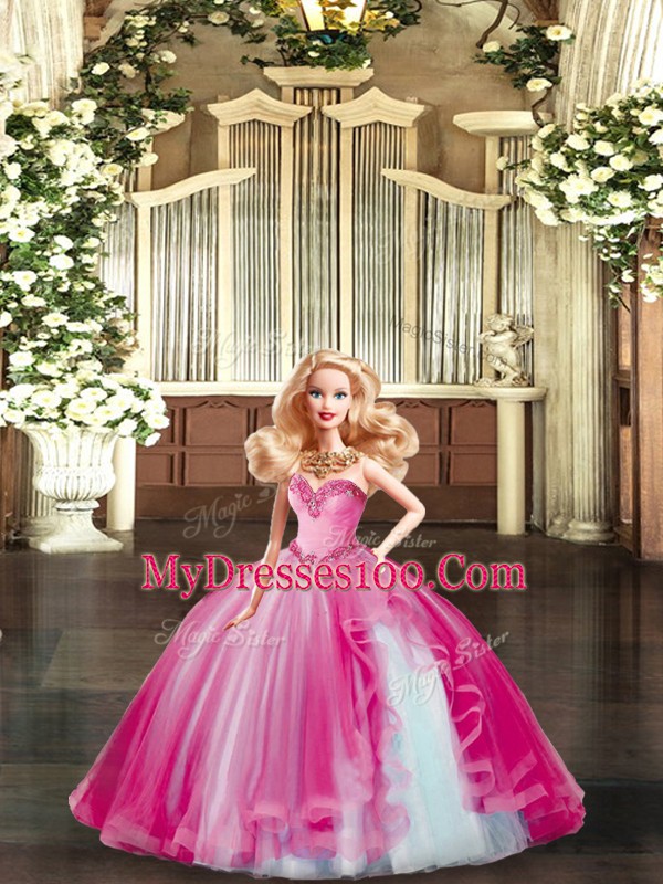 Fuchsia Sleeveless Organza Lace Up Vestidos de Quinceanera for Military Ball and Sweet 16 and Quinceanera