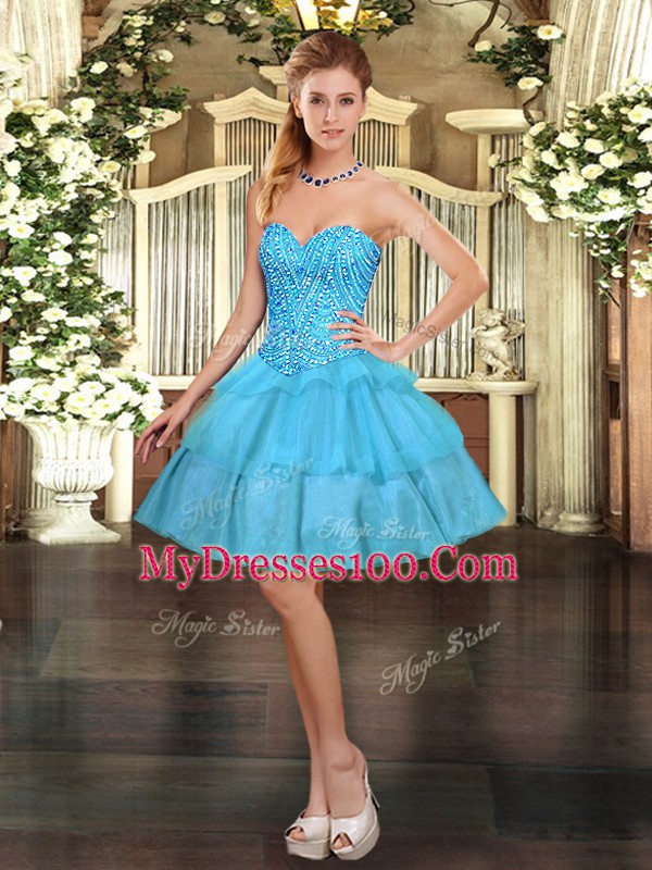 Three Pieces Sweet 16 Dress Aqua Blue Sweetheart Organza Sleeveless Floor Length Lace Up