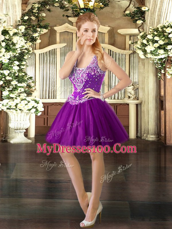 Tulle Sleeveless Floor Length Ball Gown Prom Dress and Beading
