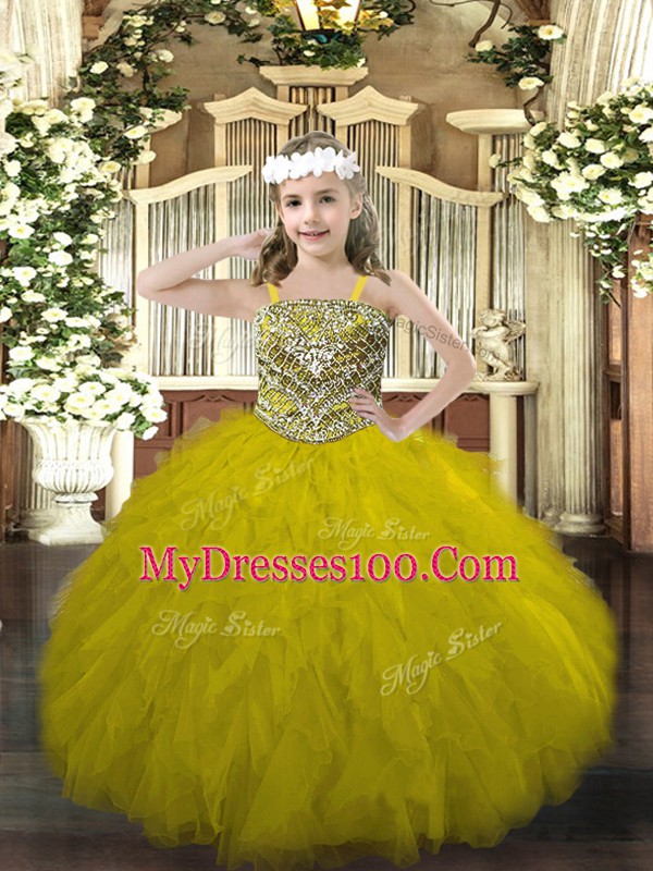 Affordable Tulle Sleeveless Floor Length Girls Pageant Dresses and Beading and Ruffles