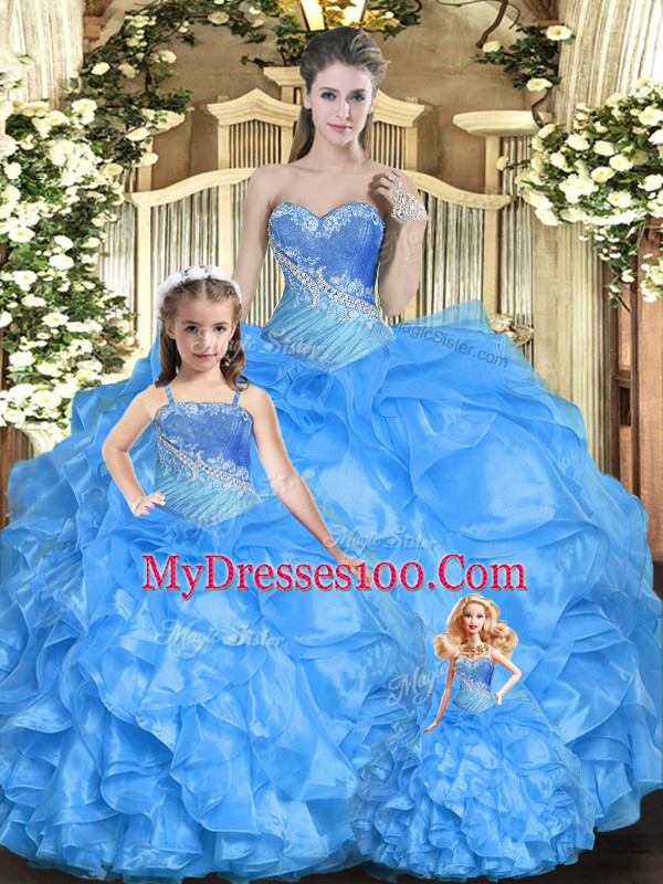 Tulle Sleeveless Floor Length 15th Birthday Dress and Beading and Ruffles