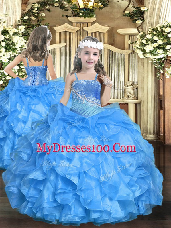 Tulle Sleeveless Floor Length 15th Birthday Dress and Beading and Ruffles