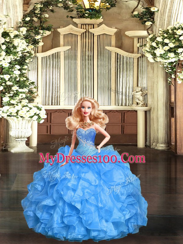 Tulle Sleeveless Floor Length 15th Birthday Dress and Beading and Ruffles