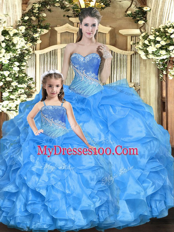 Tulle Sleeveless Floor Length 15th Birthday Dress and Beading and Ruffles