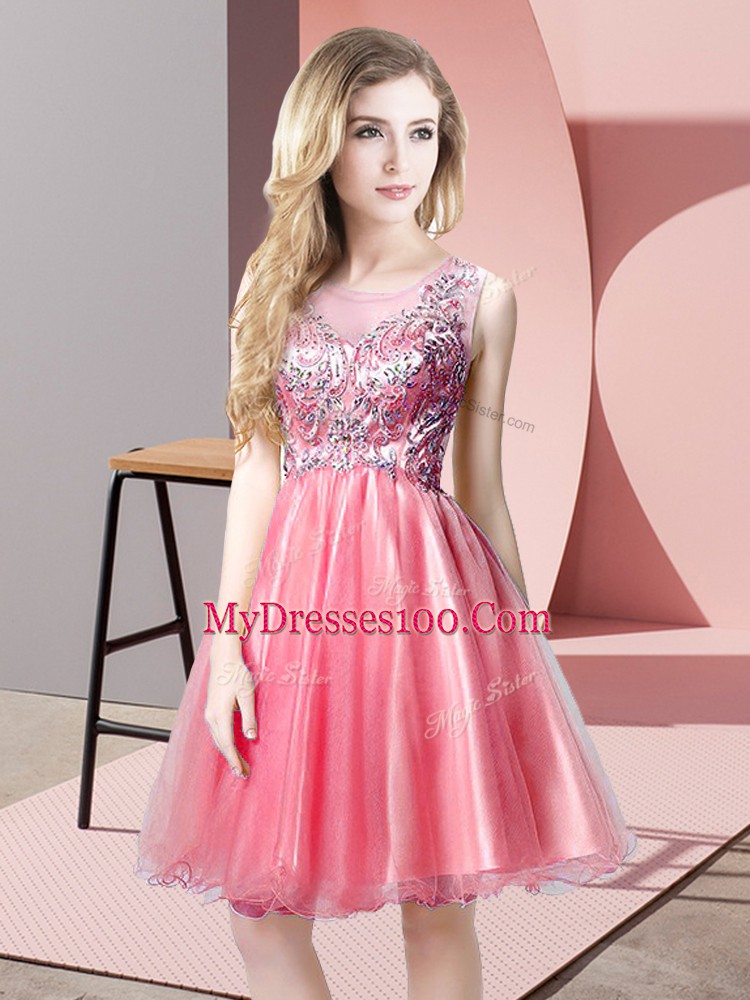 Watermelon Red Scoop Zipper Beading Prom Dress Sleeveless