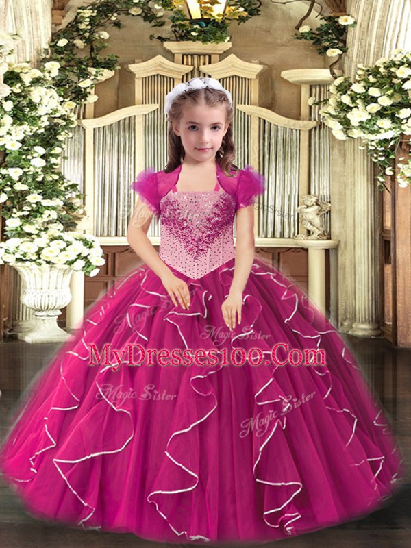 Lovely Sleeveless Lace Up Floor Length Embroidery and Ruffles Kids Pageant Dress