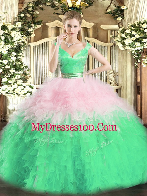 Sleeveless Zipper Floor Length Ruffles Quinceanera Dresses
