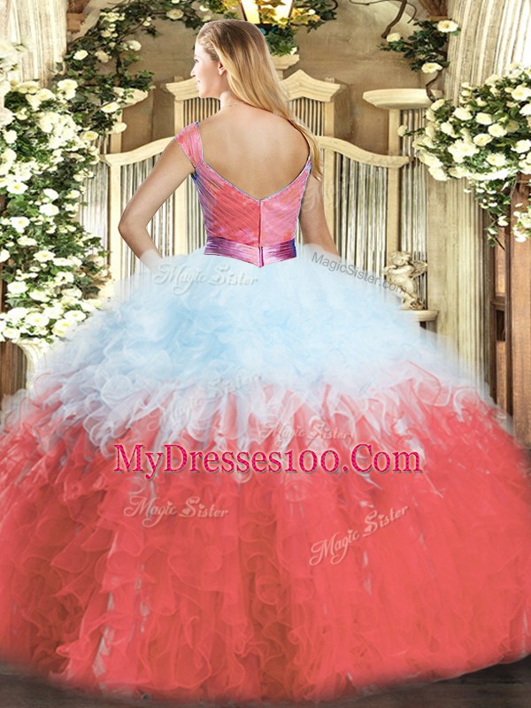 Sleeveless Zipper Floor Length Ruffles Quinceanera Dresses
