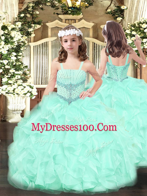 Free and Easy Sweetheart Sleeveless Sweet 16 Dresses Floor Length Beading and Ruffles Aqua Blue Tulle