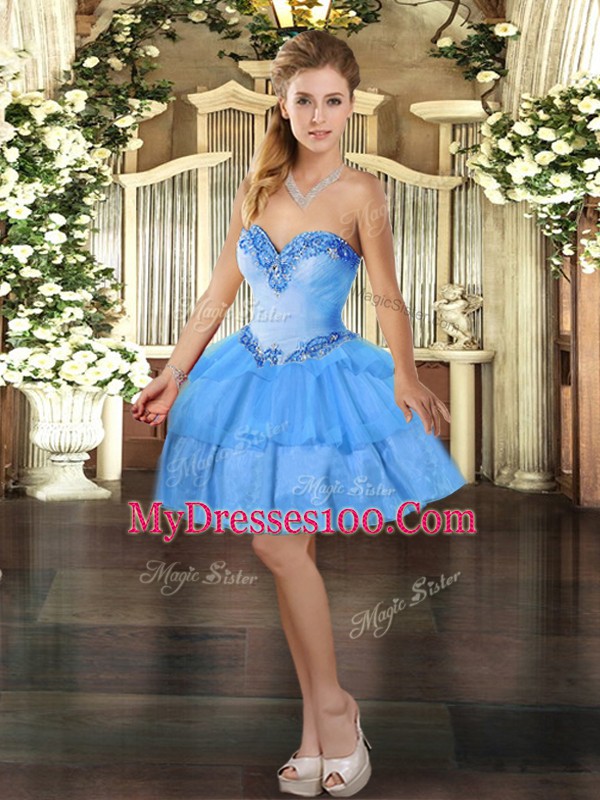 Attractive Ball Gowns Sweet 16 Dresses Baby Blue Sweetheart Organza Sleeveless Floor Length Lace Up
