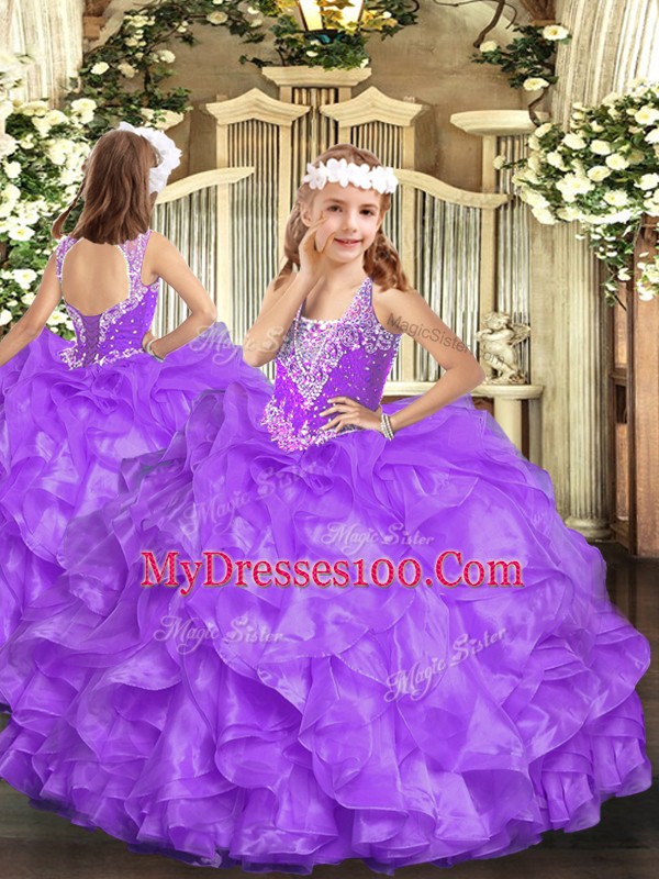 Perfect Sleeveless Beading and Ruffles Lace Up Child Pageant Dress