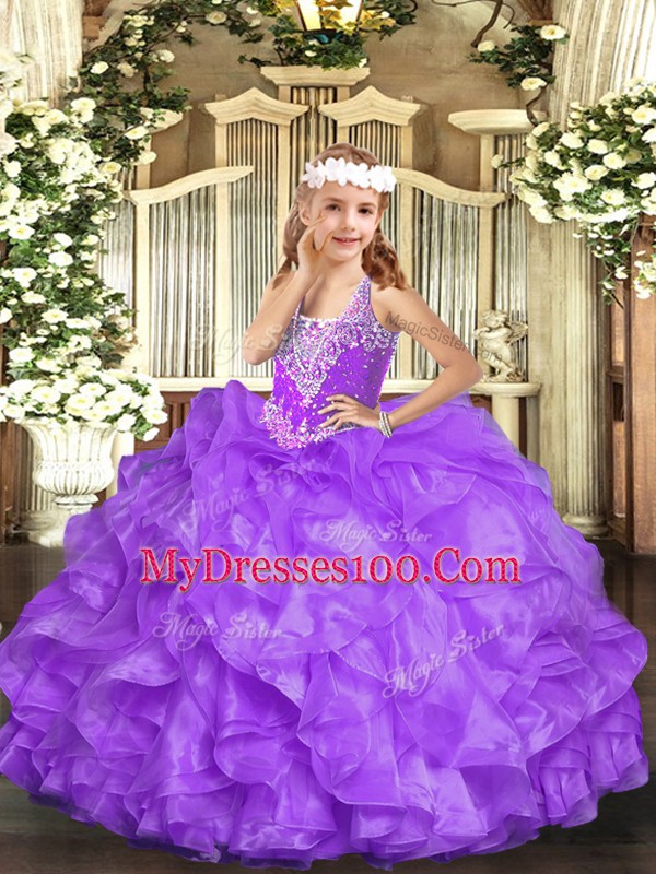 Perfect Sleeveless Beading and Ruffles Lace Up Child Pageant Dress