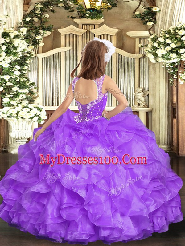 Perfect Sleeveless Beading and Ruffles Lace Up Child Pageant Dress
