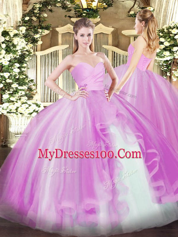 Beauteous Ruffles Sweet 16 Dress Lilac Lace Up Sleeveless Floor Length