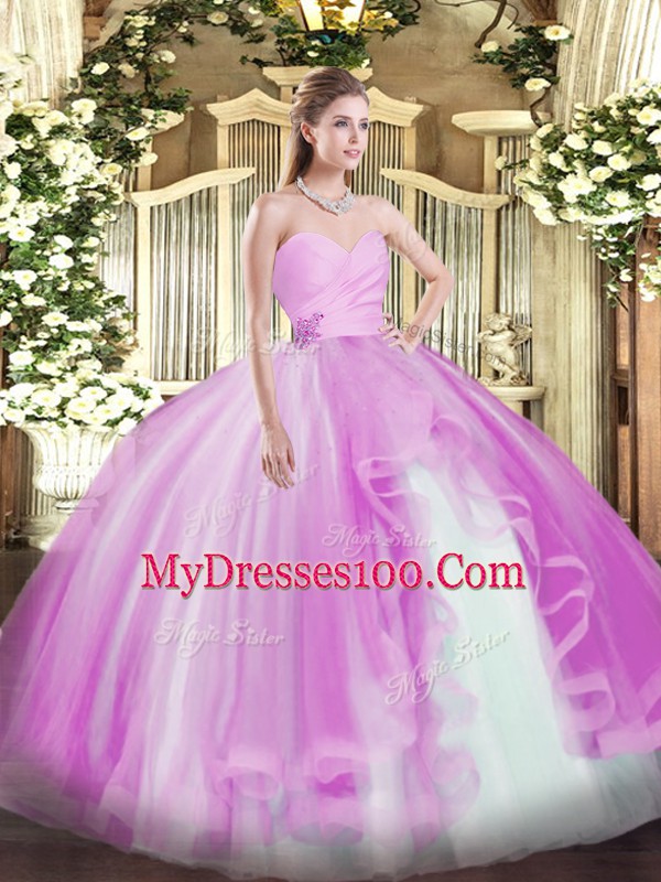 Beauteous Ruffles Sweet 16 Dress Lilac Lace Up Sleeveless Floor Length