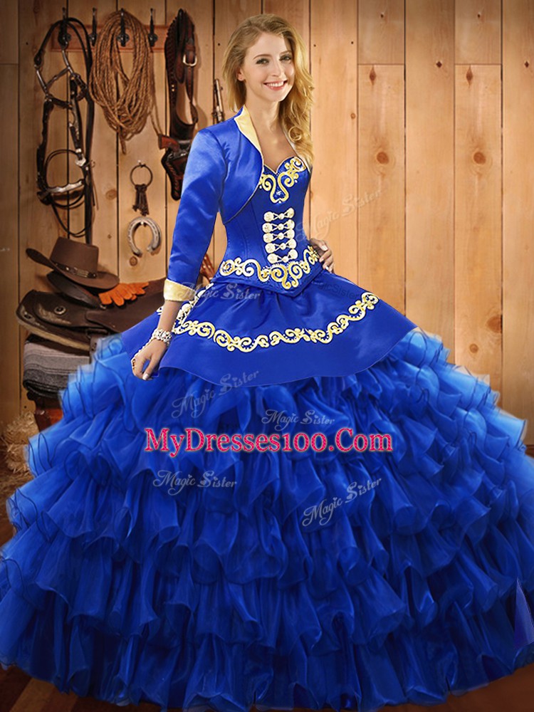 Custom Fit Sweetheart Sleeveless Lace Up Sweet 16 Dresses Blue Satin and Organza