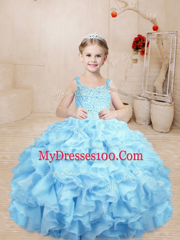 Sleeveless Lace Up Floor Length Beading and Ruffles Pageant Dresses