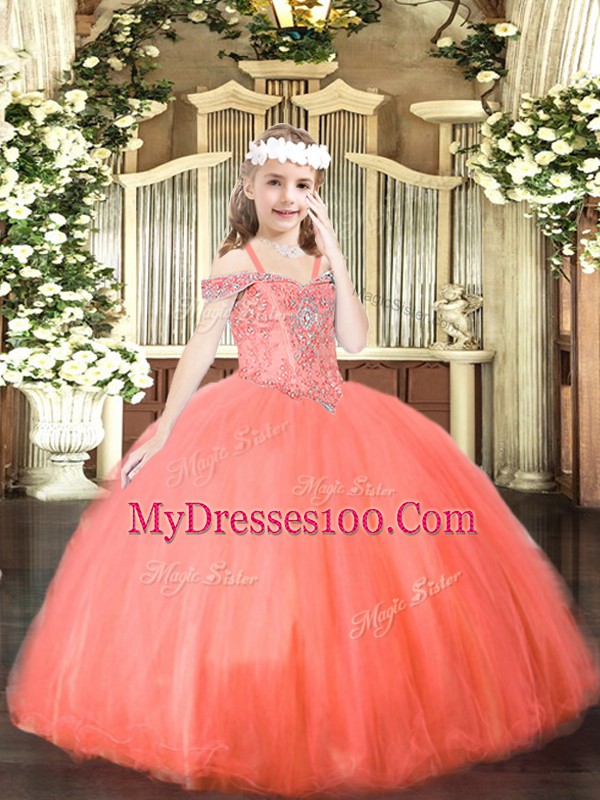 New Arrival Sleeveless Lace Up Floor Length Beading Little Girl Pageant Dress