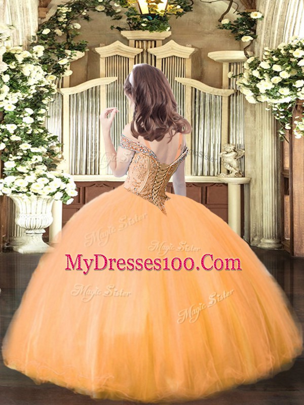 New Arrival Sleeveless Lace Up Floor Length Beading Little Girl Pageant Dress