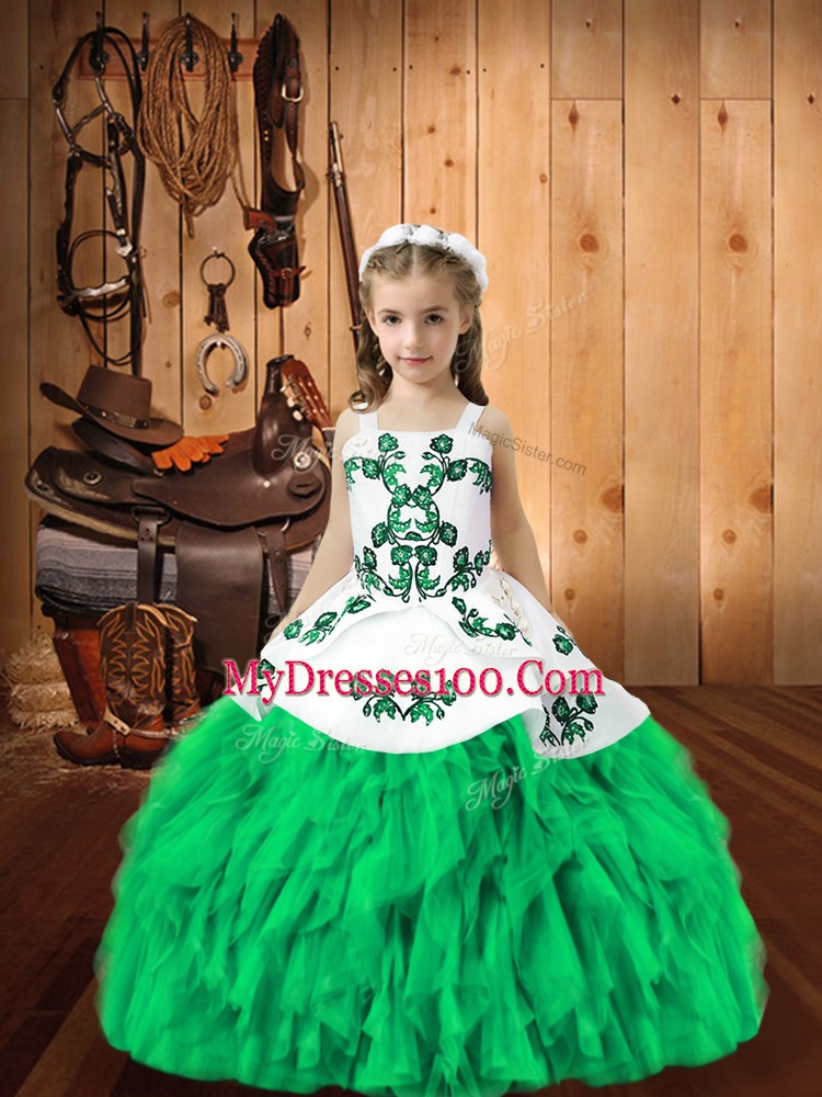 Eye-catching Straps Sleeveless Lace Up Pageant Dress Toddler Turquoise Organza