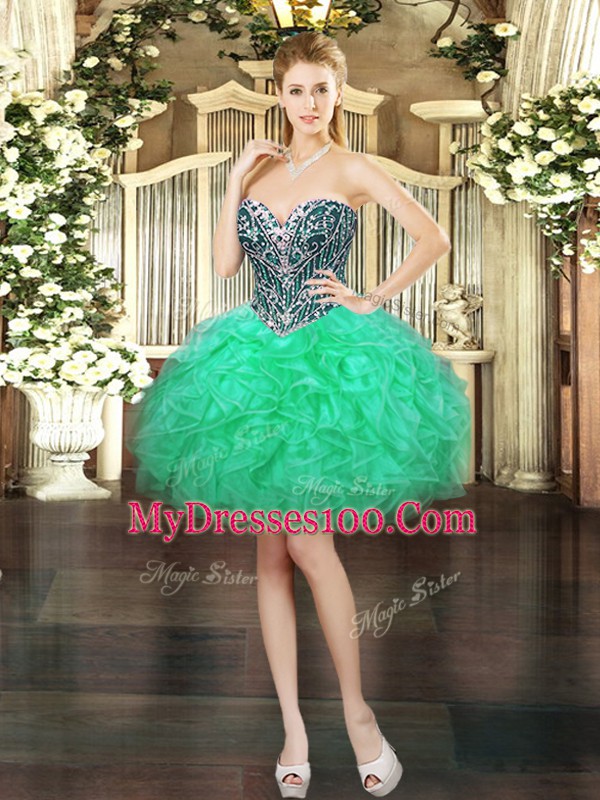Traditional Mini Length Turquoise Prom Evening Gown Sweetheart Sleeveless Lace Up