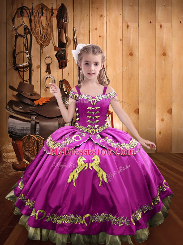 Custom Designed Fuchsia Sleeveless Beading and Embroidery Floor Length Pageant Dress Wholesale