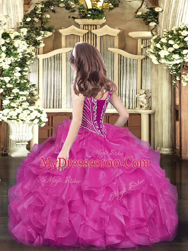 Beading and Ruffles Pageant Dress for Womens Lavender Lace Up Sleeveless Floor Length
