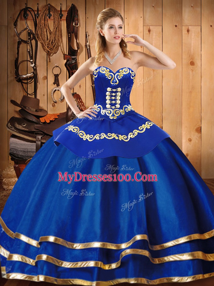 Blue Sleeveless Organza Lace Up Sweet 16 Dresses for Military Ball and Sweet 16 and Quinceanera