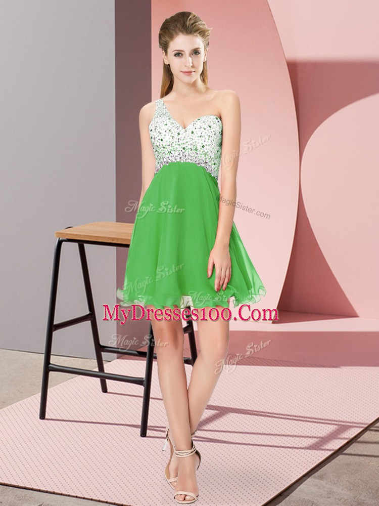 Sleeveless Criss Cross Mini Length Beading Prom Dress