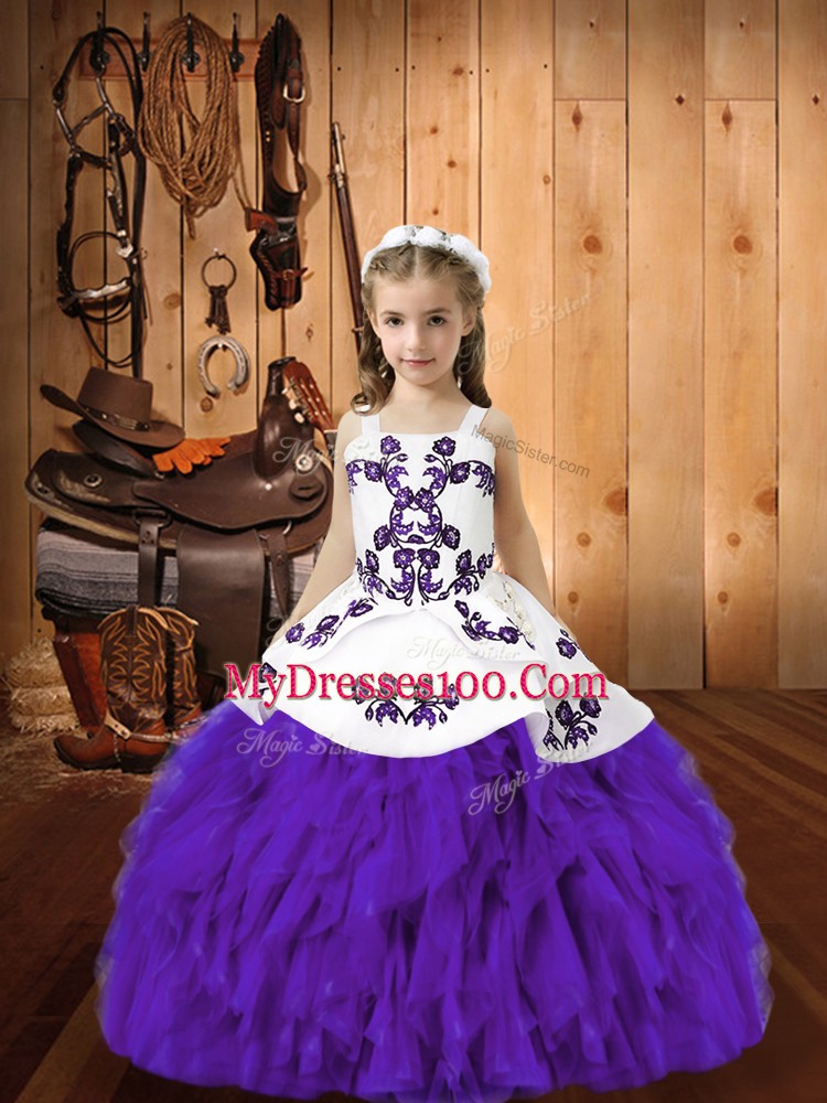 Cheap Floor Length Eggplant Purple Child Pageant Dress Straps Sleeveless Lace Up