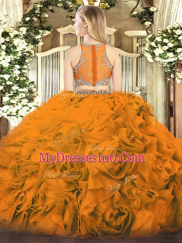 Orange Red Sleeveless Floor Length Beading Zipper Vestidos de Quinceanera
