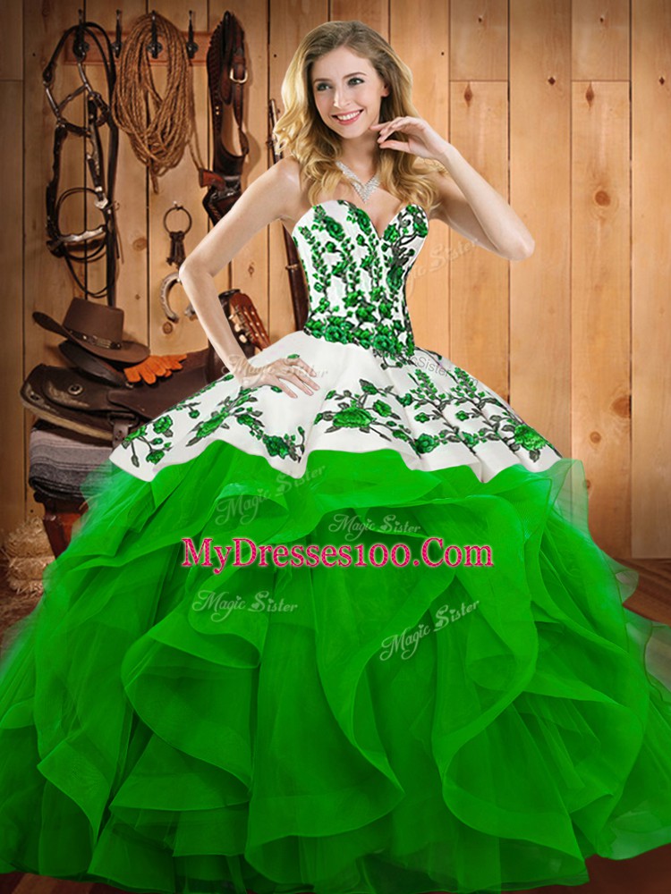 Floor Length Ball Gowns Sleeveless Green Quinceanera Dresses Lace Up