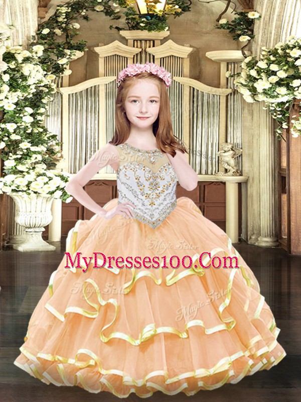 Low Price Scoop Sleeveless Organza Pageant Dress for Teens Beading and Ruffled Layers Zipper