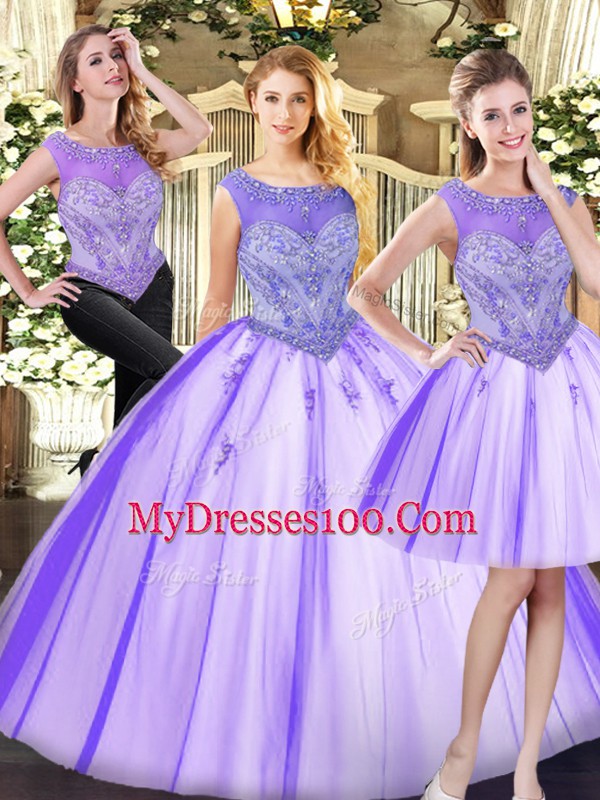 Low Price Lavender Sleeveless Beading Floor Length Quince Ball Gowns