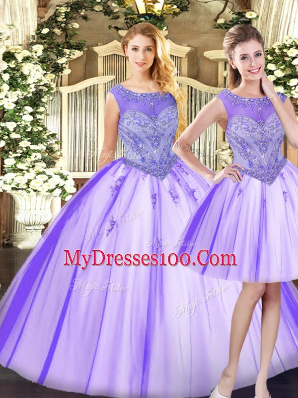 Low Price Lavender Sleeveless Beading Floor Length Quince Ball Gowns