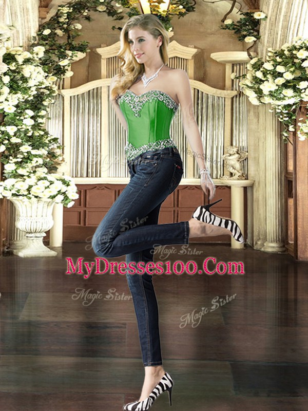 Green Sweet 16 Dresses Military Ball and Sweet 16 and Quinceanera with Beading and Ruffles Sweetheart Sleeveless Lace Up