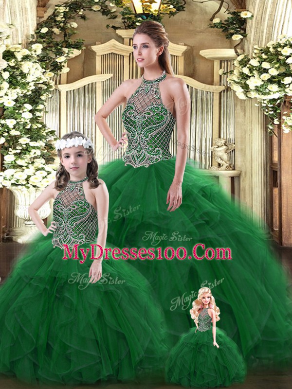 Best Selling Tulle Sleeveless Floor Length 15 Quinceanera Dress and Beading and Ruffles
