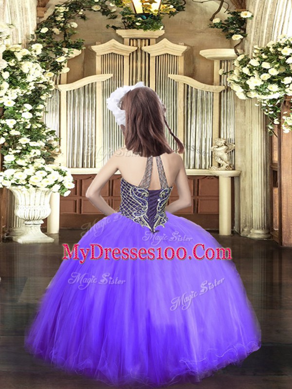 Charming Lace Up Halter Top Beading Little Girl Pageant Dress Tulle Sleeveless