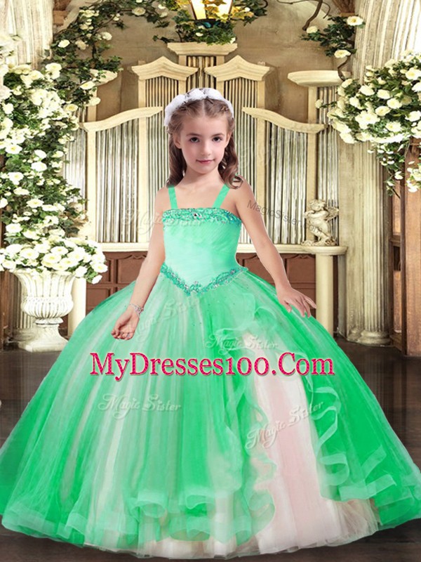 Straps Sleeveless Tulle Little Girls Pageant Dress Wholesale Appliques Lace Up
