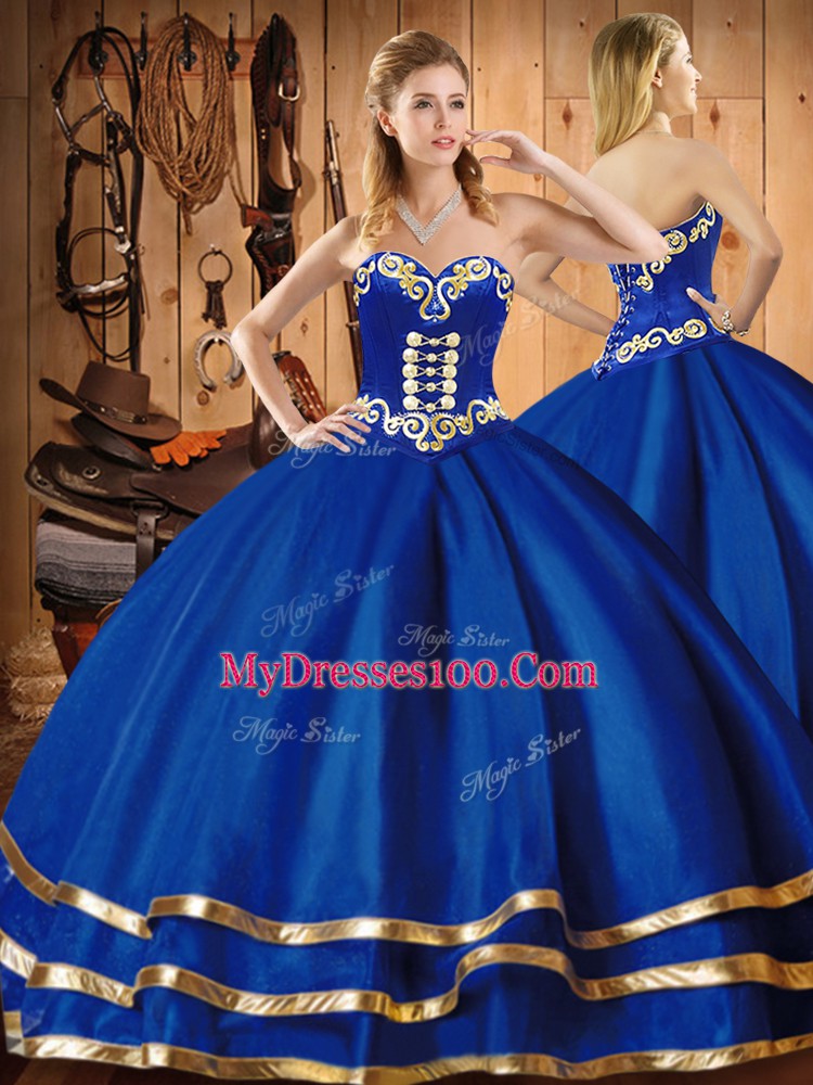 Sweetheart Sleeveless Lace Up Quinceanera Dress Blue Tulle