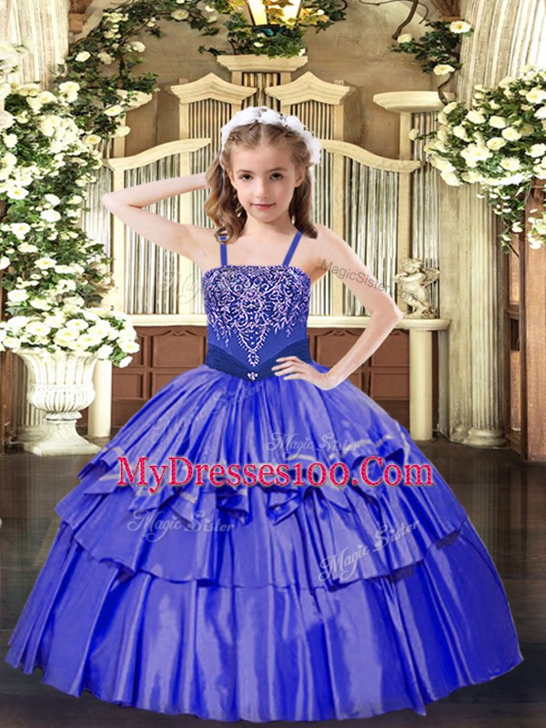 Hot Selling Blue Sleeveless Organza Lace Up Kids Formal Wear for Party and Quinceanera